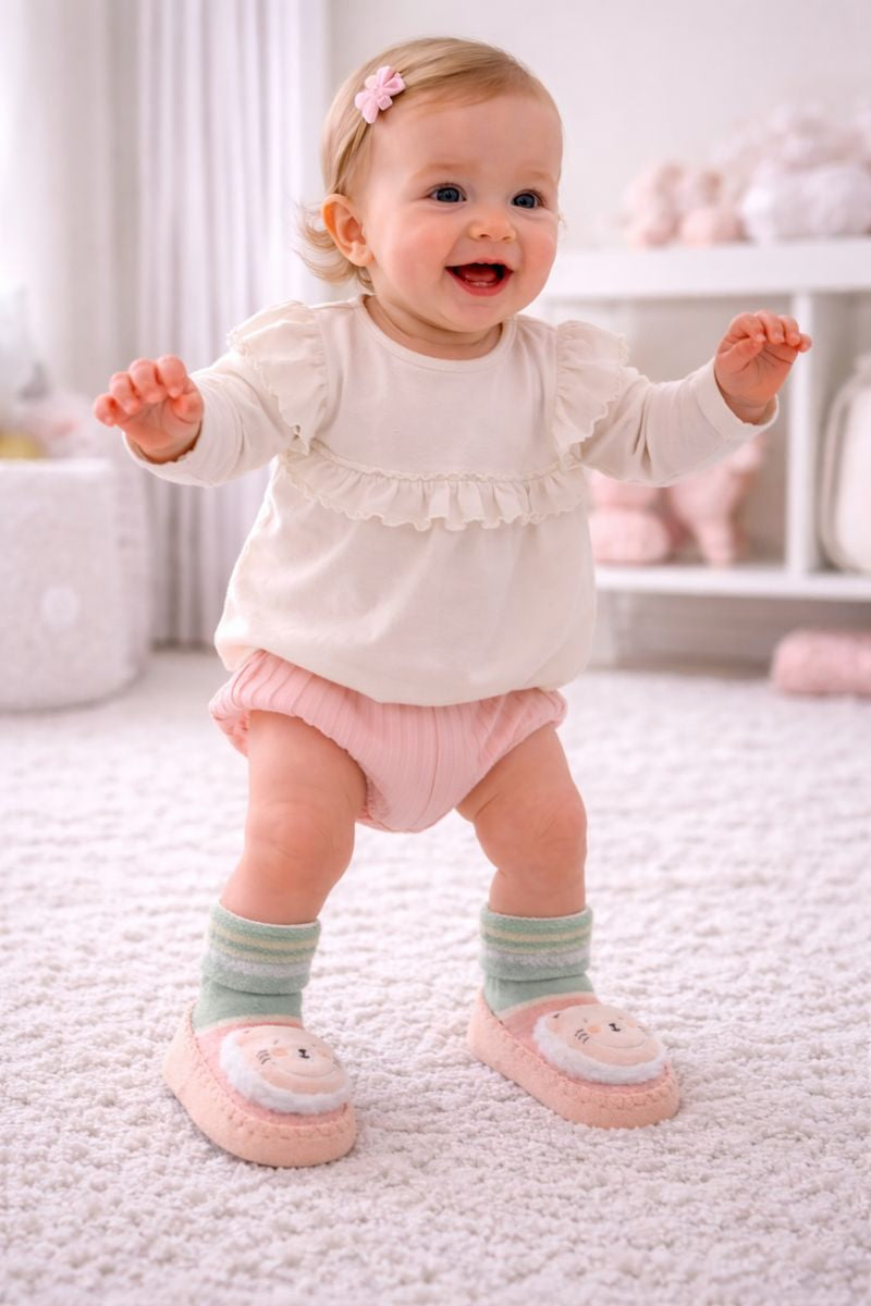 Pink Kitty- Baby Sock Shoes for Infants Babies - 6 to 18 Months