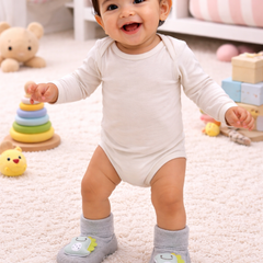 Grey Dino- Baby Sock Shoes for Infants Babies - 6 to 18 Months