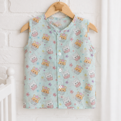 1 Pc Sleeveless Premium Bamboo Muslin Unisex Jhabla Vest - Blue Cupcake