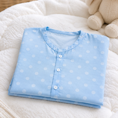 1 Pc Short Sleeve 60s Count 100% Cotton Cambric Muslin Unisex Jhabla Vest - Blue Polka