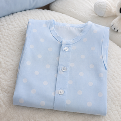 1 Pc Sleeveless 60s Count 100% Cotton Cambric Muslin Unisex Jhabla Vest - Blue Polka