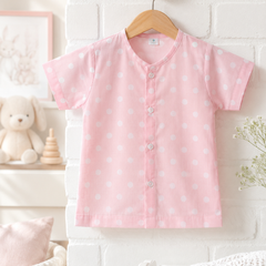 1 Pc Short Sleeve 60s Count 100% Cotton Cambric Muslin Unisex Jhabla Vest - Pink Polka