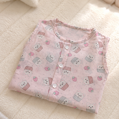 1 Pc Sleeveless Premium Bamboo Muslin Unisex Jhabla Vest - Pink Cupcake