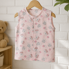 1 Pc Sleeveless Premium Bamboo Muslin Unisex Jhabla Vest - Pink Cupcake