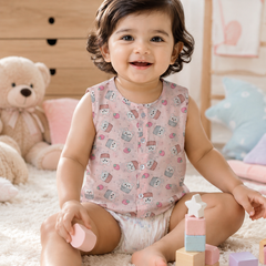 1 Pc Sleeveless Premium Bamboo Muslin Unisex Jhabla Vest - Pink Cupcake
