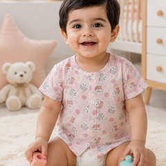 1 Pc Short Sleeve Premium Bamboo Muslin Unisex Jhabla Vest - Pink Cupcake