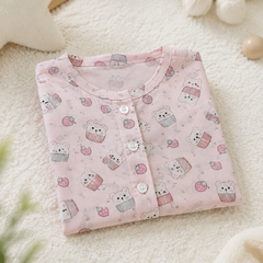 1 Pc Short Sleeve Premium Bamboo Muslin Unisex Jhabla Vest - Pink Cupcake