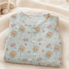 1 Pc Sleeveless Premium Bamboo Muslin Unisex Jhabla Vest - Blue Cupcake