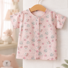 1 Pc Short Sleeve Premium Bamboo Muslin Unisex Jhabla Vest - Pink Cupcake