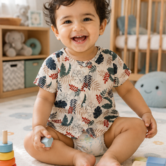 1 Pc Short Sleeve 60s Count 100% Cotton Cambric Muslin Unisex Jhabla Vest - Happy Leaves