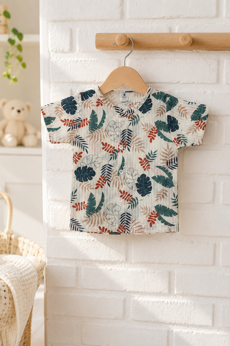 1 Pc Short Sleeve 60s Count 100% Cotton Cambric Muslin Unisex Jhabla Vest - Happy Leaves