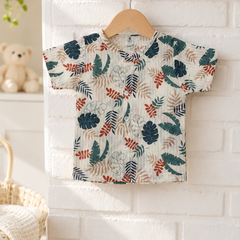 1 Pc Short Sleeve 60s Count 100% Cotton Cambric Muslin Unisex Jhabla Vest - Happy Leaves