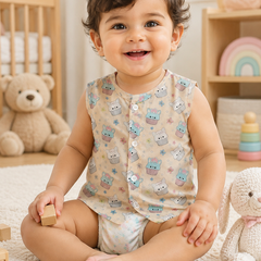 1 Pc Sleeveless Premium Bamboo Muslin Unisex Jhabla Vest - Beige Cupcake