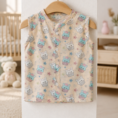 1 Pc Sleeveless Premium Bamboo Muslin Unisex Jhabla Vest - Beige Cupcake