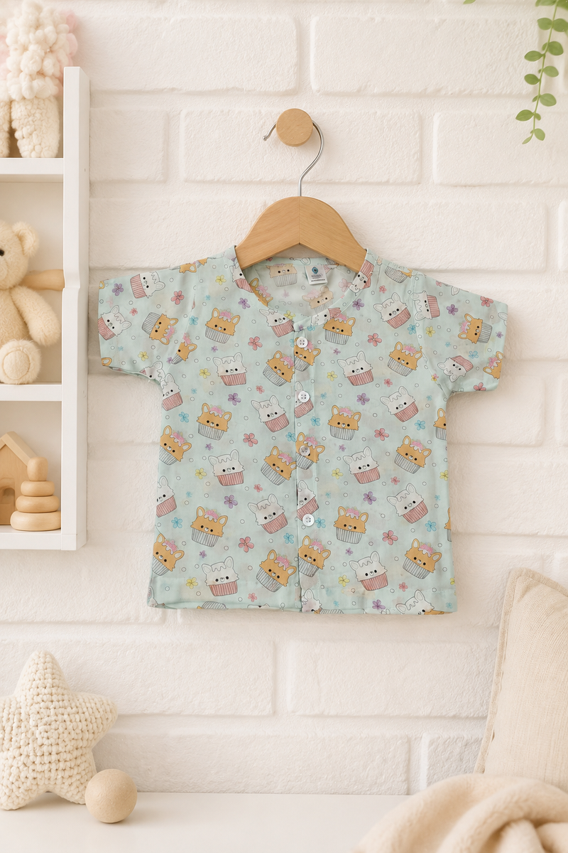 1 Pc Short Sleeve Premium Bamboo Muslin Unisex Jhabla Vest - Blue Cupcake