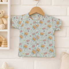1 Pc Short Sleeve Premium Bamboo Muslin Unisex Jhabla Vest - Blue Cupcake