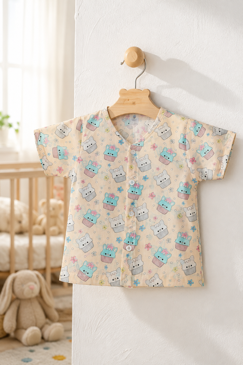 1 Pc Short Sleeve Premium Bamboo Muslin Unisex Jhabla Vest - Beige Cupcake