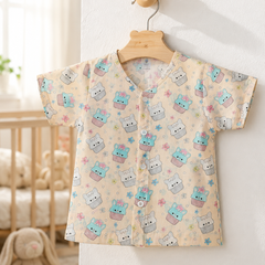 1 Pc Short Sleeve Premium Bamboo Muslin Unisex Jhabla Vest - Beige Cupcake