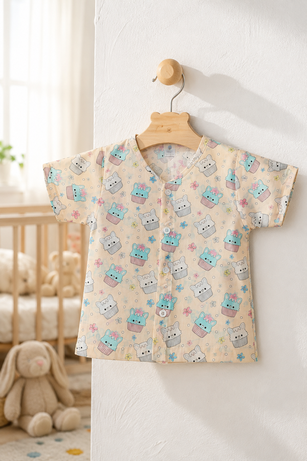 1 Pc Short Sleeve Premium Bamboo Muslin Unisex Jhabla Vest - Beige Cupcake