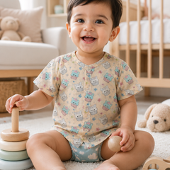 1 Pc Short Sleeve Premium Bamboo Muslin Unisex Jhabla Vest - Beige Cupcake