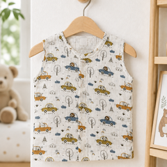 1 Pc Sleeveless Premium Crinkled Double Layered Soft Unisex Muslin Jhabla Vest - Car1