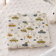 1 Pc Short Sleeve Premium Crinkled Double Layered Soft Unisex Muslin Jhabla Vest - Car2