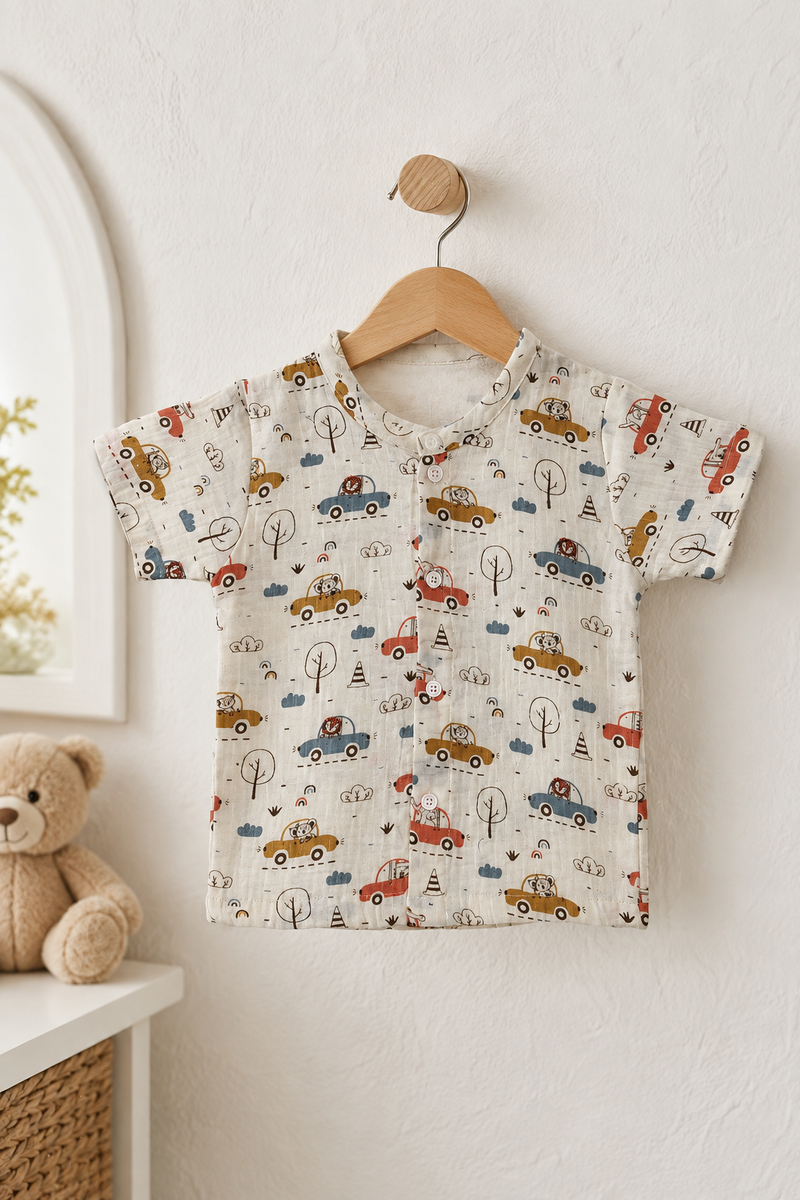 1 Pc Short Sleeve Premium Crinkled Double Layered Soft Unisex Muslin Jhabla Vest - Car1