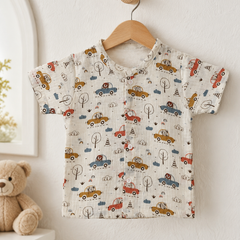 1 Pc Short Sleeve Premium Crinkled Double Layered Soft Unisex Muslin Jhabla Vest - Car1