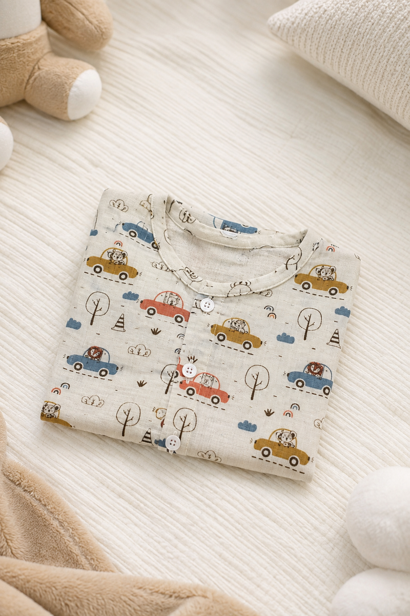 1 Pc Short Sleeve Premium Crinkled Double Layered Soft Unisex Muslin Jhabla Vest - Car1