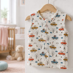 1 Pc Sleeveless Premium Crinkled Double Layered Soft Unisex Muslin Jhabla Vest - Car1