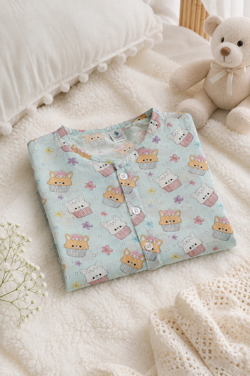 1 Pc Short Sleeve Premium Bamboo Muslin Unisex Jhabla Vest - Blue Cupcake