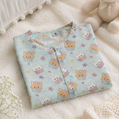 1 Pc Short Sleeve Premium Bamboo Muslin Unisex Jhabla Vest - Blue Cupcake