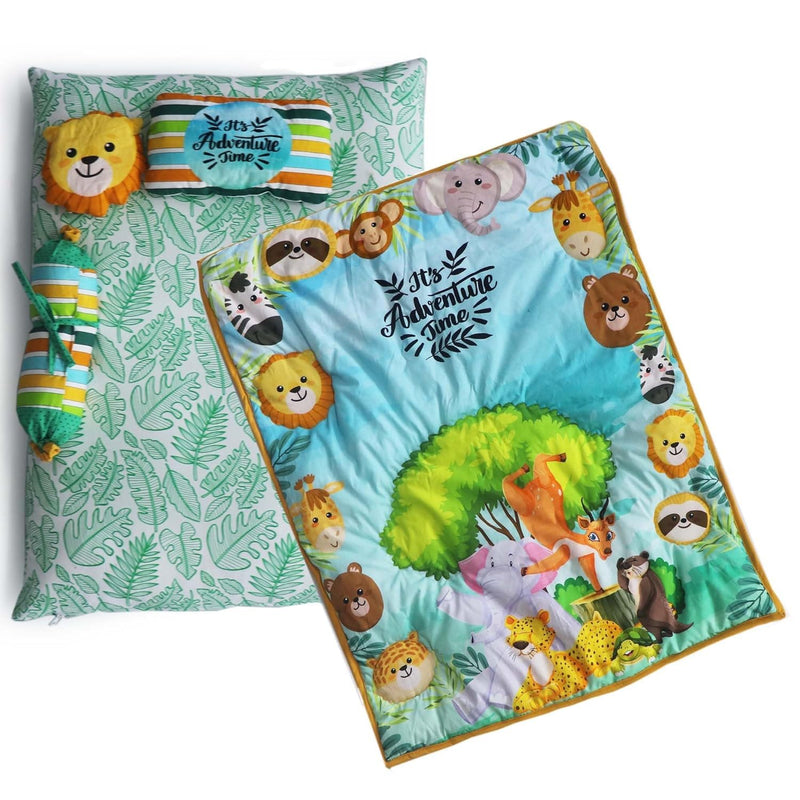 Kradyl Kroft 6 Pc Bedding Set for Infants | Baby Bedding Set | Baby Mattress with Quilt | Side Pillows | Head Pillow (JungleFun)