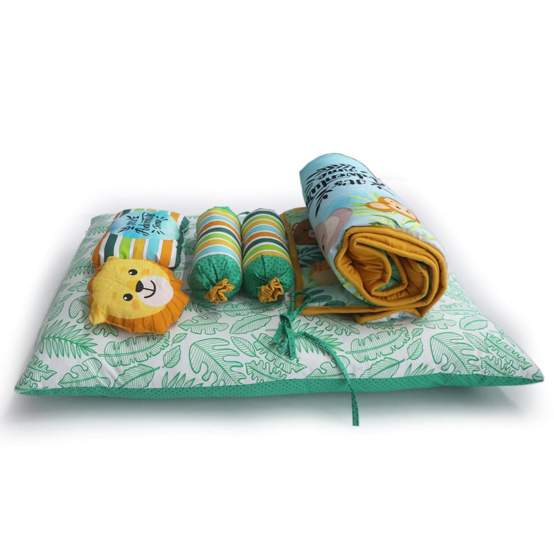 Kradyl Kroft 6 Pc Bedding Set for Infants | Baby Bedding Set | Baby Mattress with Quilt | Side Pillows | Head Pillow (JungleFun)