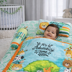 Kradyl Kroft 6 Pc Bedding Set for Infants | Baby Bedding Set | Baby Mattress with Quilt | Side Pillows | Head Pillow (JungleFun)