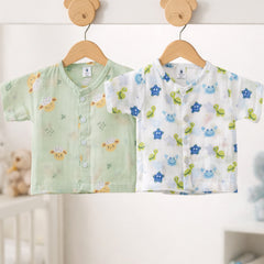 Set of 2 100% Cotton Muslin Jhablas | Short Sleeves Baby Jhablas - Starsy Plus