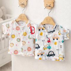 Set of 2 100% Cotton Muslin Jhablas | Short Sleeves Baby Jhablas - Cars Plus