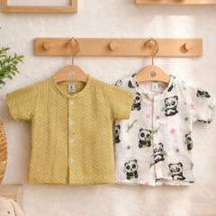 Set of 2 100% Cotton Muslin Jhablas | Short Sleeves Baby Jhablas - Panda Leaves Plus