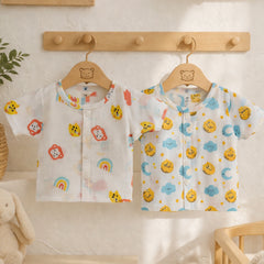Set of 2 100% Cotton Muslin Jhablas | Short Sleeves Baby Jhablas - Sun Moon Plus