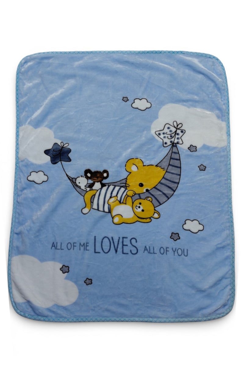 Kradyl Kroft Plush Double Layered Velvet with Two Side Printed Kids Blanket - BlueLove
