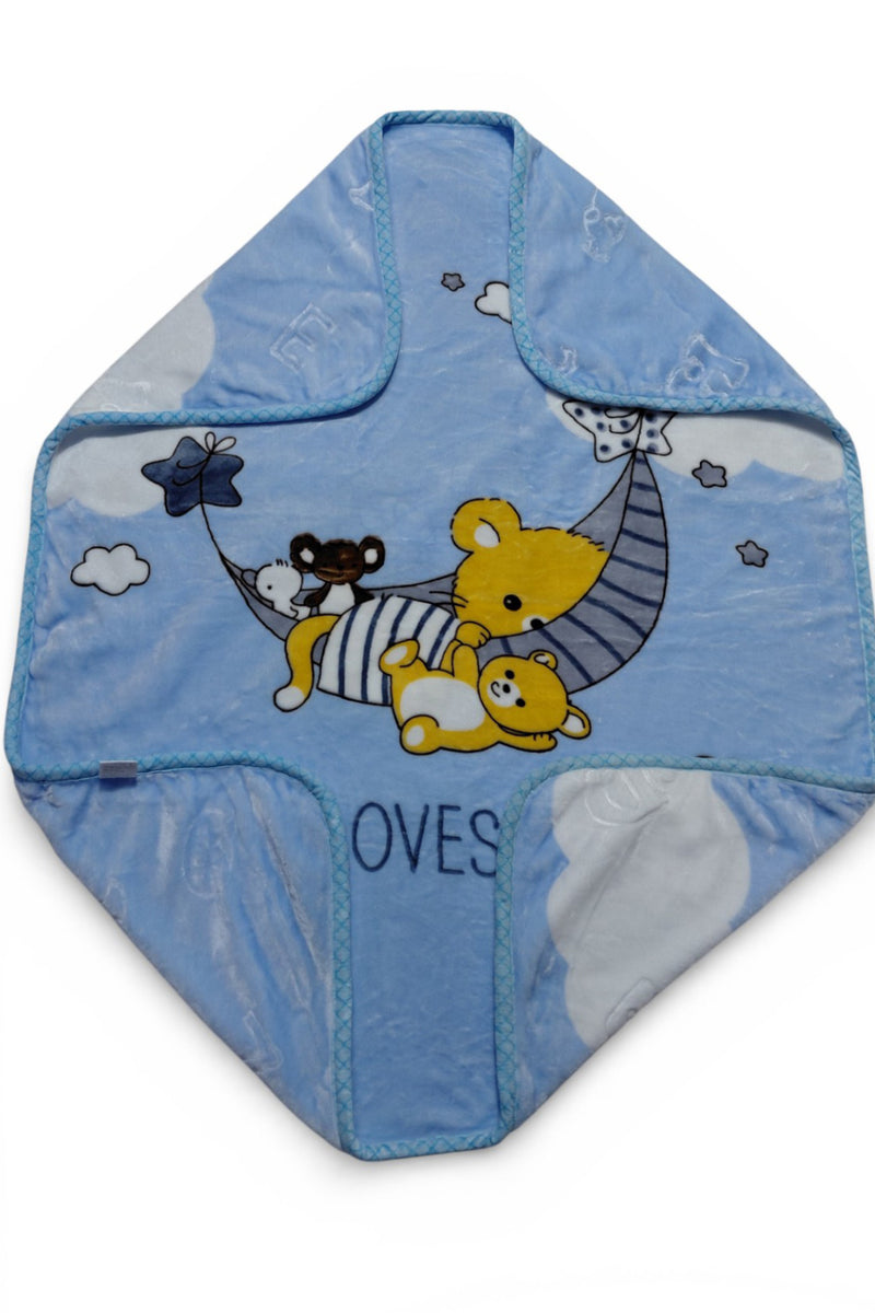 Kradyl Kroft Plush Double Layered Velvet with Two Side Printed Kids Blanket - BlueLove