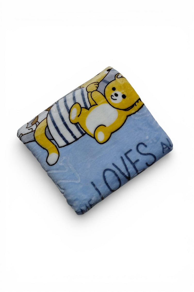 Kradyl Kroft Plush Double Layered Velvet with Two Side Printed Kids Blanket - BlueLove