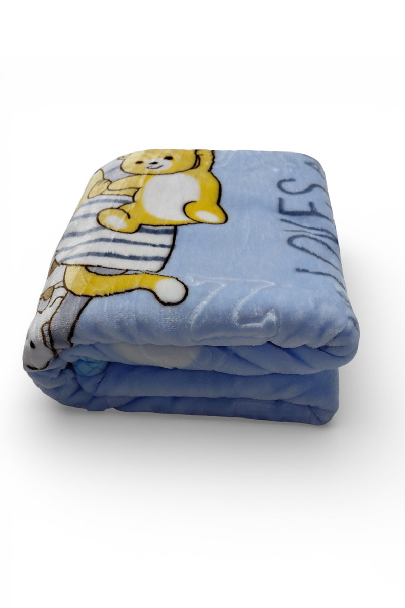 Kradyl Kroft Plush Double Layered Velvet with Two Side Printed Kids Blanket - BlueLove