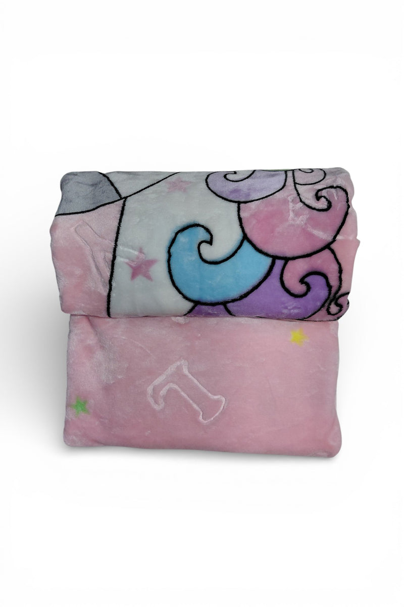 Kradyl Kroft Plush Double Layered Velvet with Two Side Printed Kids Blanket - Pink Unicorn