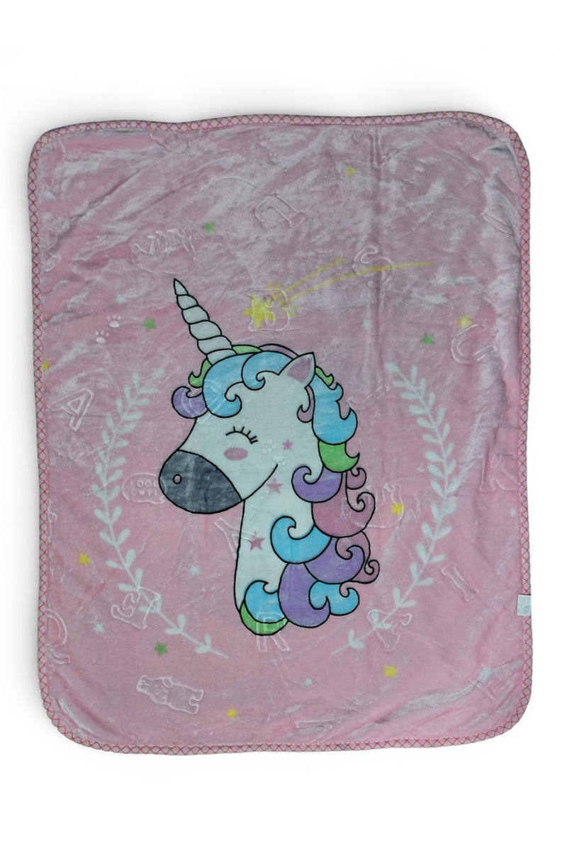 Kradyl Kroft Plush Double Layered Velvet with Two Side Printed Kids Blanket - Pink Unicorn