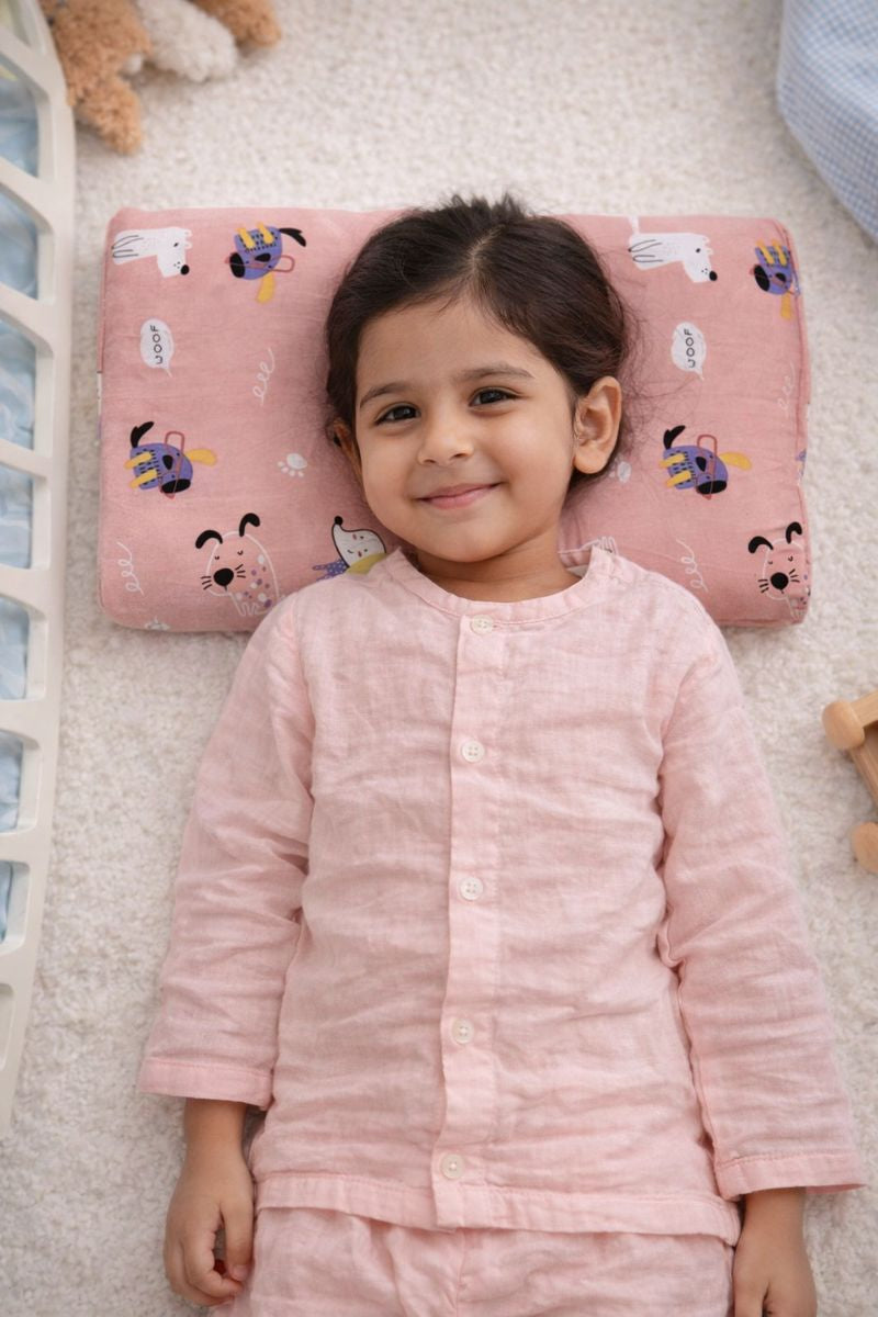 Kradyl Kroft Cervical Memory Foam Pillow for Kids 3 to 8 Yrs - Pink Puppy