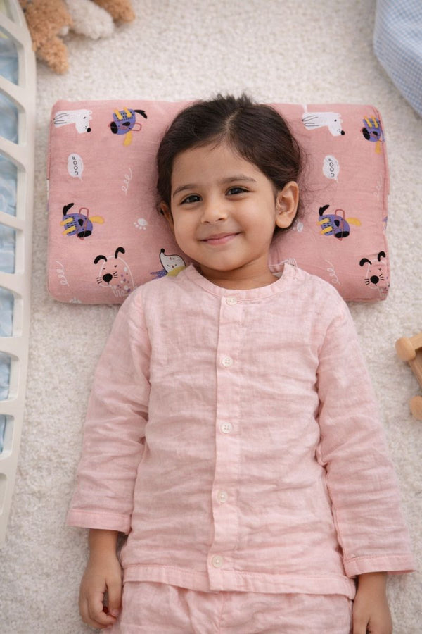 Kradyl Kroft Cervical Memory Foam Pillow for Kids 3 to 8 Yrs - Pink Puppy