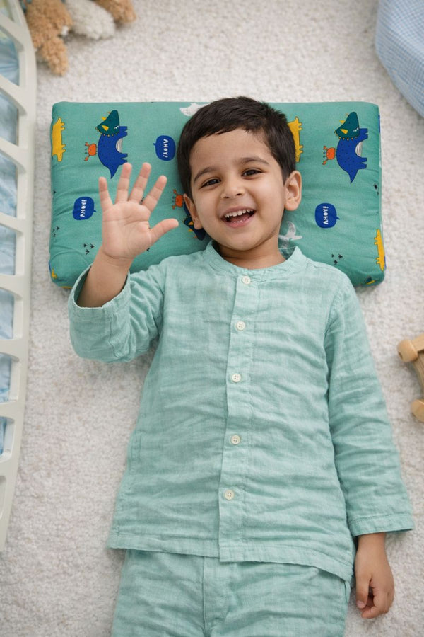 Kradyl Kroft Cervical Memory Foam Pillow for Kids 3 to 8 Yrs - Green Dino