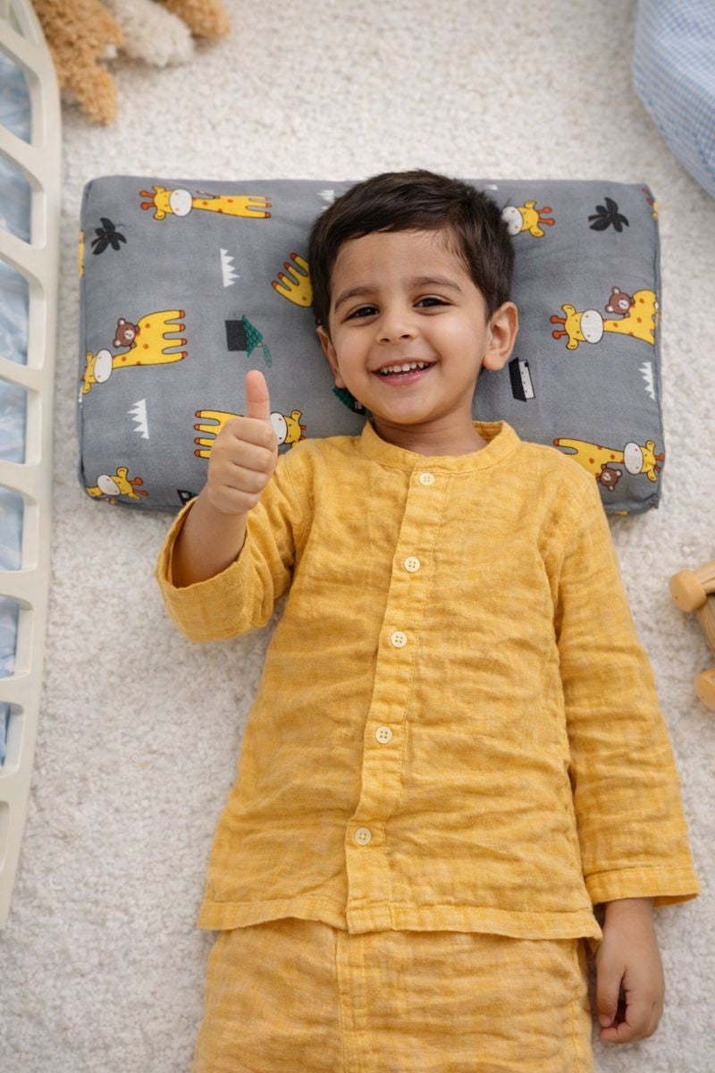Kradyl Kroft Cervical Memory Foam Pillow for Kids 3 to 8 Yrs - Grey Giraffe
