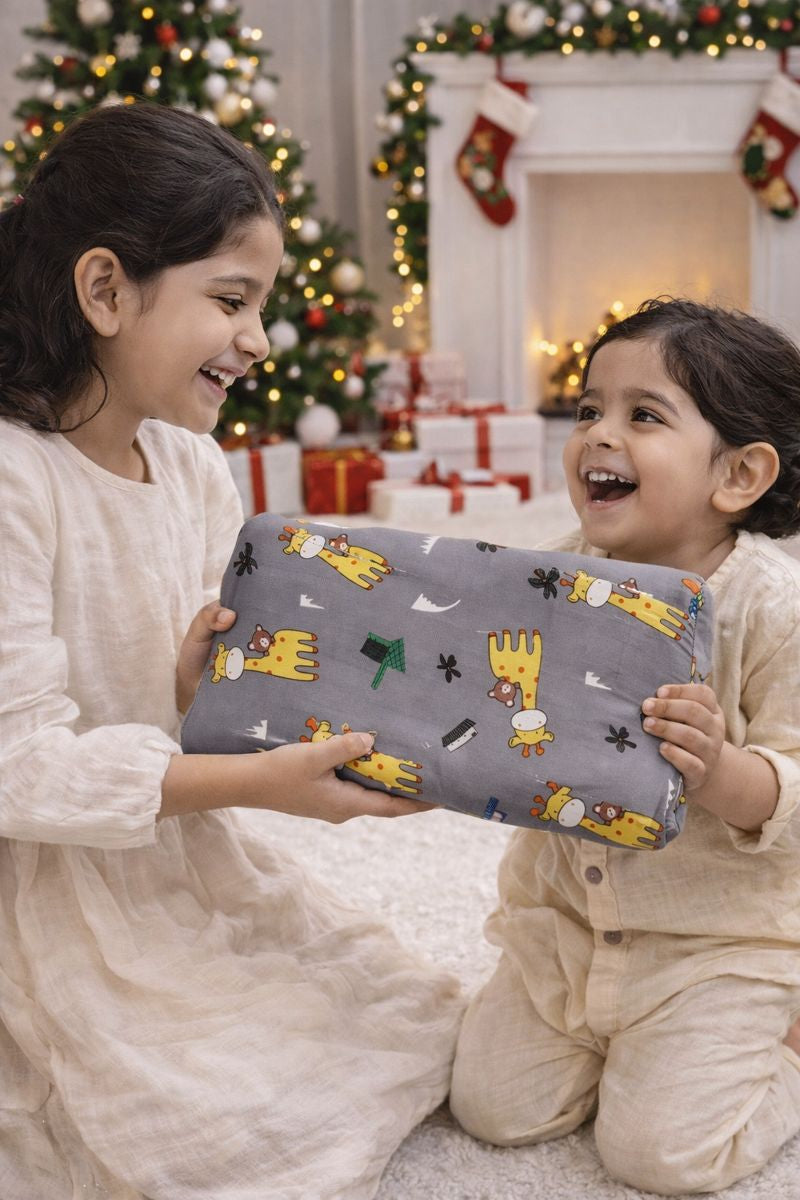 Kradyl Kroft Cervical Memory Foam Pillow for Kids 3 to 8 Yrs - Grey Giraffe